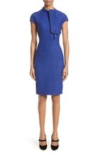 Women's St. John Collection Sheen Tape Knit Tie Neck Dress - Blue