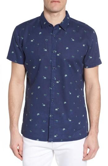 Men's Kahala Hale Niu Trim Fit Linen Blend Camp Shirt - Blue
