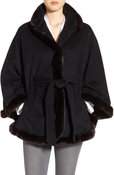 Women's Ellen Tracy Wool Blend Cape With Faux Fur