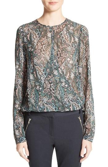Women's Veronica Beard Gayle Paisley Print Silk Blouse - Blue