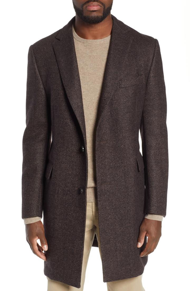 Men's Hickey Freeman Solid Wool Overcoat R - Brown