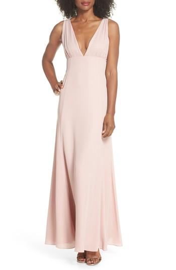 Women's Wayf The Kiara Empire Plunge Neck Gown - Pink