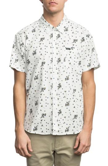 Men's Rvca Print Woven Shirt, Size - White