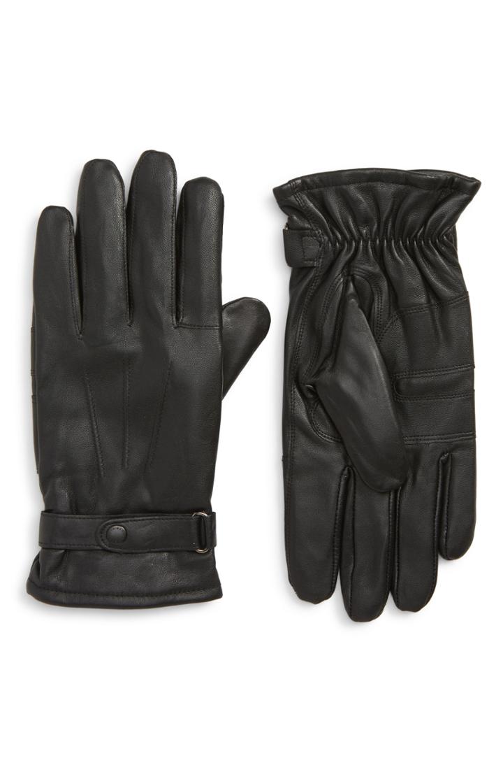 Men's Barbour Burnished Leather Gloves - Black