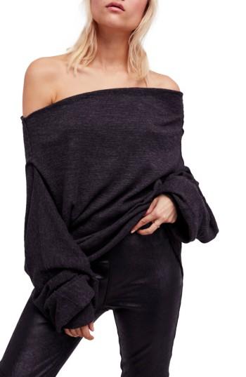 Women's Free People Skyline Thermal Off The Shoulder Tee - Black