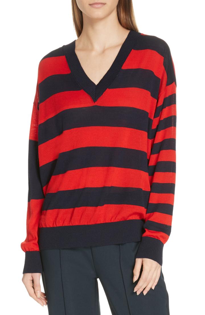 Women's Etre Cecile Stripe V-neck Sweater - Blue