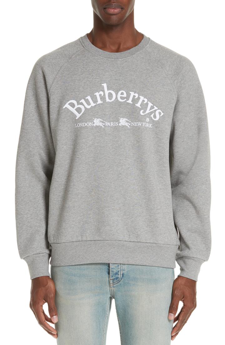 Men's Burberry Battarni City Logo Sweatshirt - Grey