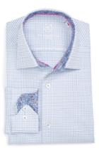 Men's Bugatchi Trim Fit Dot & Check Dress Shirt - Blue