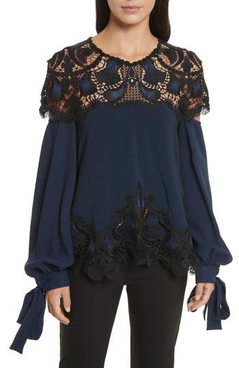 Women's Jonathan Simkhai Crepe Applique Blouse - Blue