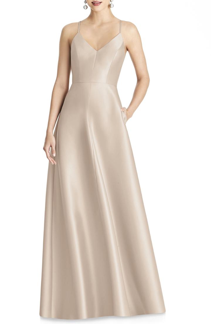 Women's Alfred Sung Strappy Sateen A-line Gown