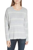 Petite Women's Eileen Fisher Stripe Organic Cotton Sweater, Size P - Grey
