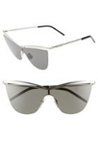 Women's Saint Laurent 134mm Cat Eye Shield Sunglasses - Silver/ Grey
