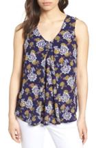 Women's Bobeau Pleat Front Floral Print Tank, Size - Blue