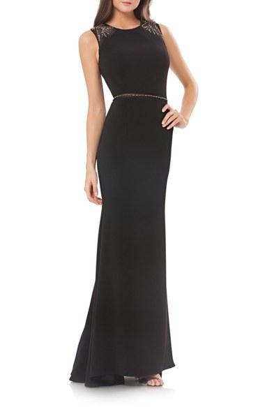 Women's Carmen Marc Valvo Infusion Embellished Stretch Gown