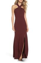 Women's Jenny Yoo Kayleigh Cross Front Crepe Knit Gown - Burgundy