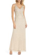 Women's Adrianna Papell Beaded V-neck Gown - Beige