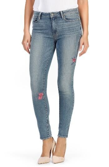 Women's Paige Hoxton High Waist Peg Embroidered Ankle Jeans - Blue