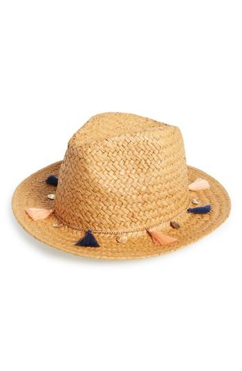 Women's Bp. Tassel And Coins Straw Fedora - Beige