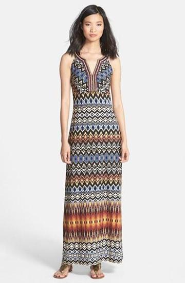 Donna Morgan Embellished Print Jersey Maxi