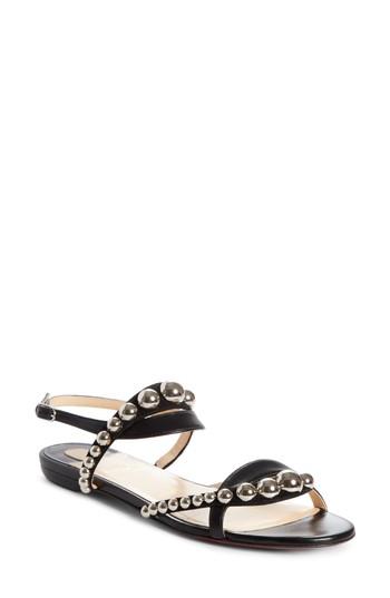 Women's Christian Louboutin Galeria Ornament Flat Sandal Us / 34eu - Black
