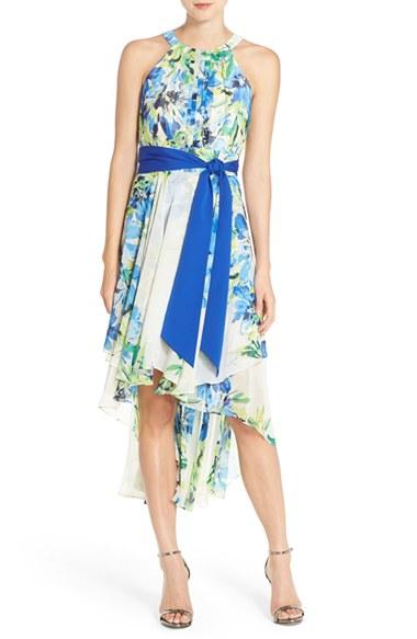 Women's Eliza J Floral Print Chiffon High/low Dress - Blue