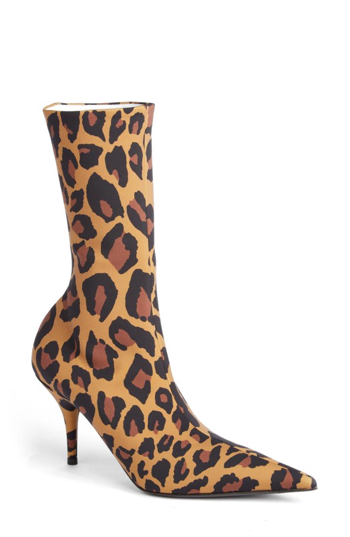 Women's Balenciaga Leopard Print Pointy Toe Boot Us / 39eu - Brown