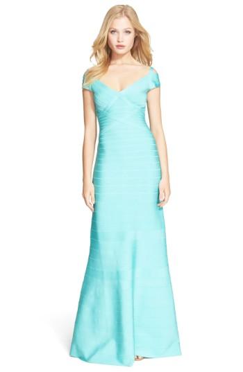 Women's Herve Leger Cold Shoulder Flare Bandage Gown