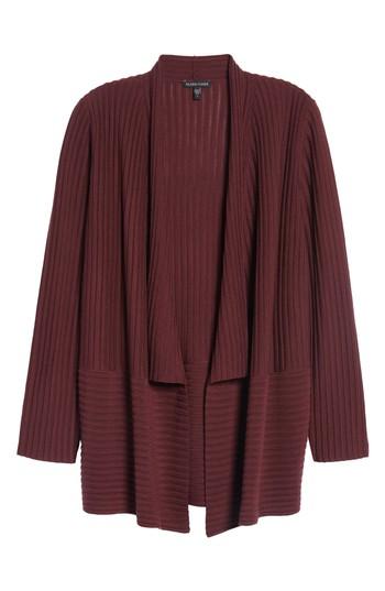 Women's Eileen Fisher Ribbed Merino Wool Long Cardigan, Size - Burgundy