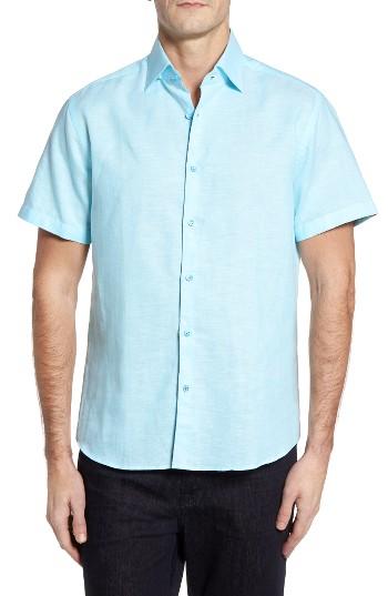 Men's Stone Rose Trim Fit Linen Blend Sport Shirt