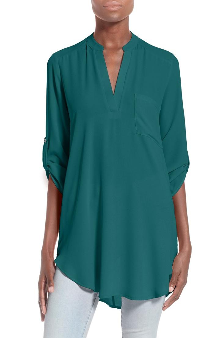 Women's Perfect Roll Tab Sleeve Tunic, Size - Blue/green