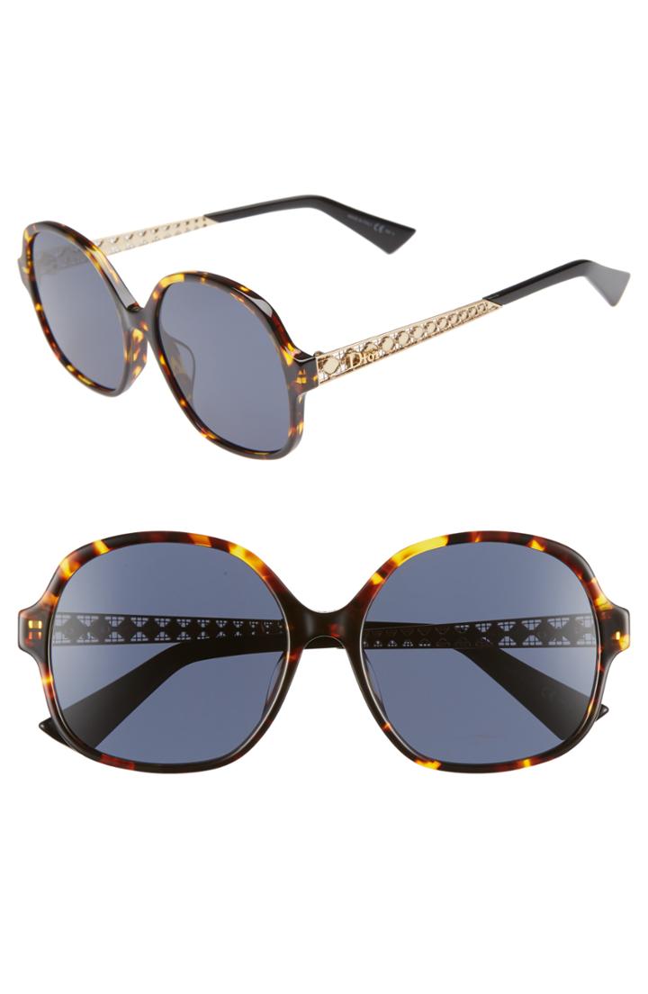 Women's Dior Diorama 58mm Special Fit Round Sunglasses - Dark Havana