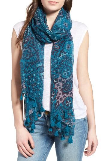 Women's Hinge Mixed Print Tassel Scarf, Size - Blue/green