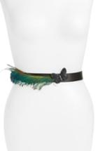Women's Deborah Drattell Celia Peacock Feather & Crystal Embellished Satin Belt - Black