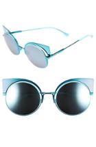 Women's Fendi 53mm Round Cat Eye Sunglasses - Aqua