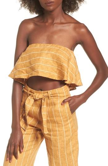 Women's Faithfull The Brand Solana Stripe Strapless Linen Crop Top - Yellow