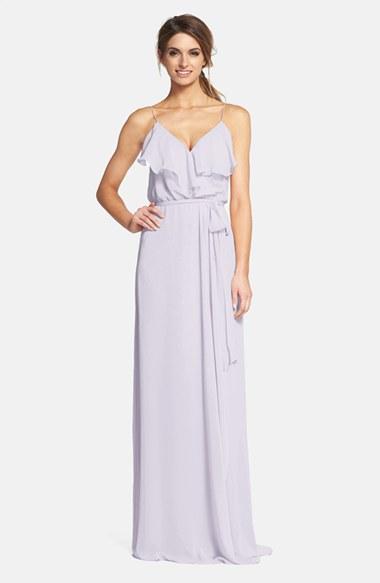 Women's Nouvelle Amsale 'drew' Ruffle Front Chiffon Gown - Blue