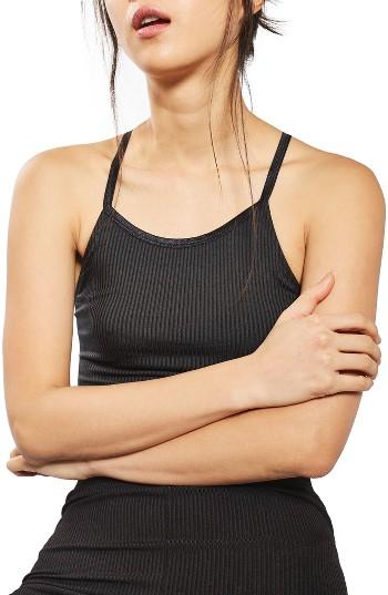 Women's Topshop Strappy Ribbed Bodysuit Us (fits Like 0-2) - Black