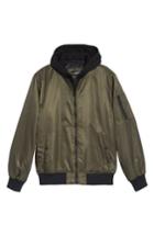 Men's Black Rivet Water Resistant Hooded Satin Flight Jacket, Size - Green