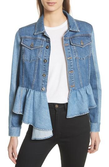 Women's Sea Bicolor Peplum Hem Denim Jacket - Blue