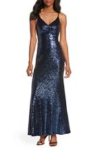 Women's Morgan & Co. Keyhole Back Sequin Gown /4 - Blue