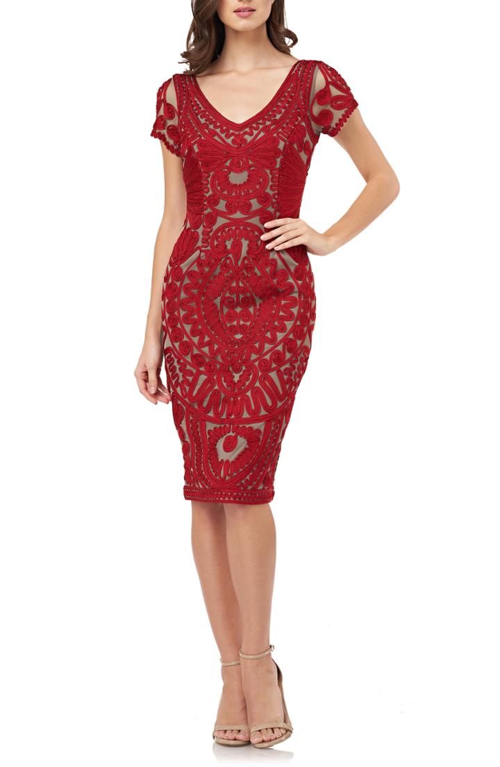 Women's Js Collections Short Sleeve Soutache Mesh Cocktail Dress - Grey