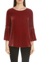 Women's Lafayette 148 New York Roslin Velvet Bell Sleeve Blouse, Size - Red