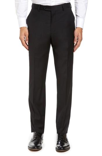 Men's Strong Suit Flat Front Stretch Solid Wool Trousers R - Black