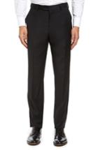 Men's Strong Suit Flat Front Stretch Solid Wool Trousers R - Black