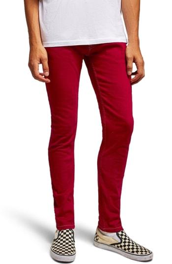 Men's Topman Contrast Stitch Skinny Fit Jeans R - Red