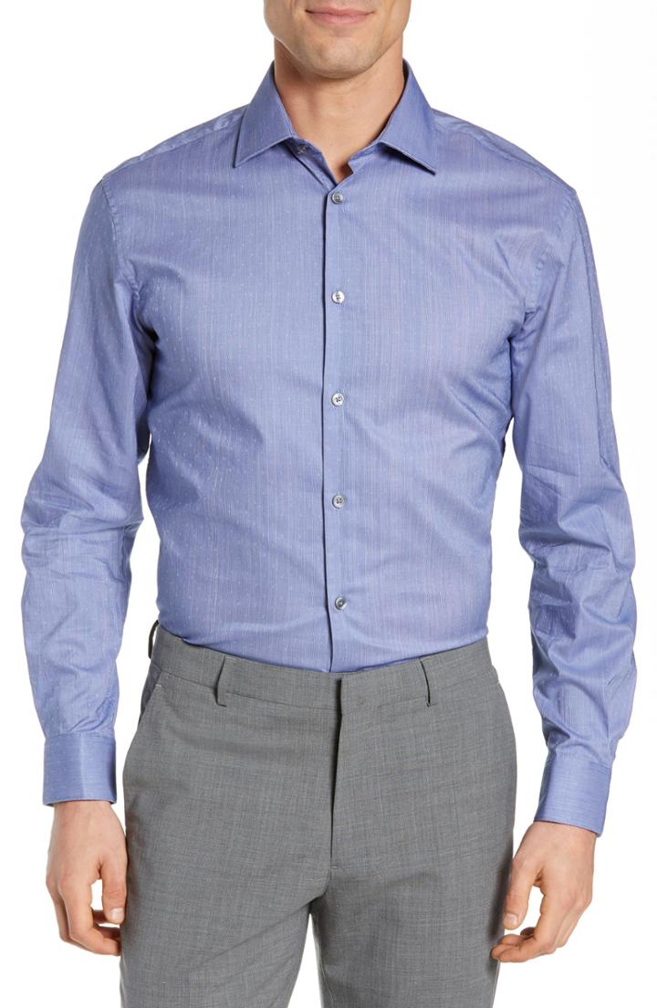 Men's John Varvatos Star Usa Regular Fit Stretch Solid Dress Shirt R - Blue