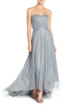Women's Monique Lhuillier Bridesmaids Pleat Tulle Strapless Gown - Grey