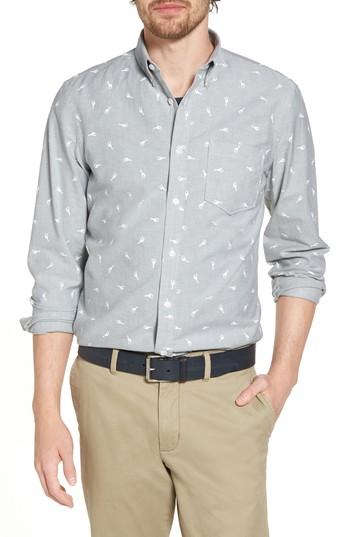 Men's 1901 Trim Fit Giraffe Embroidered Oxford Sport Shirt, Size - Grey