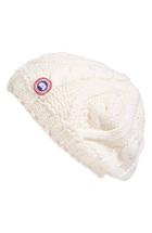 Women's Canada Goose Cable Knit Merino Wool Beanie - White