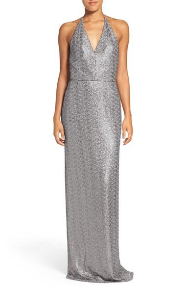 Women's Amsale 'sigourney' Sequin Halter Mesh Gown